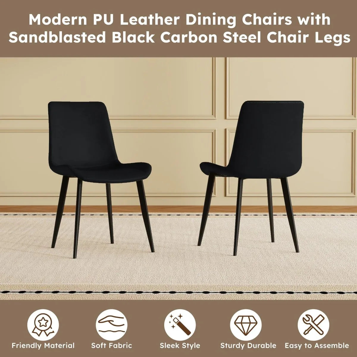 Set of 4 Modern PU Leather Dining Chairs With Carbon Steel Legs - Omega Lifestyles
