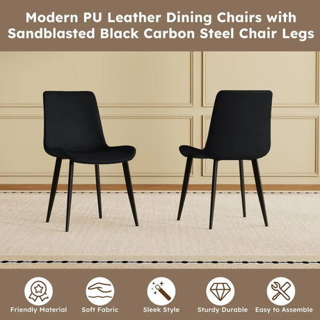 Set of 4 Modern PU Leather Dining Chairs With Carbon Steel Legs - Omega Lifestyles