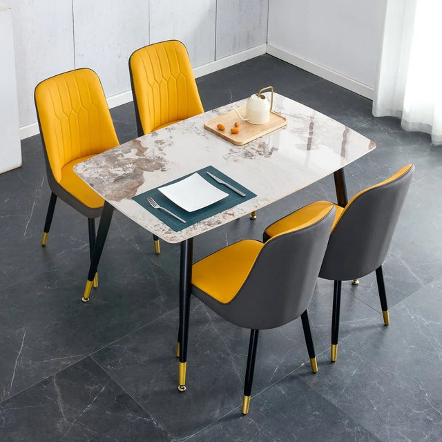 Sintered Stone Dining Table And Four PU Chairs Set - Omega Lifestyles