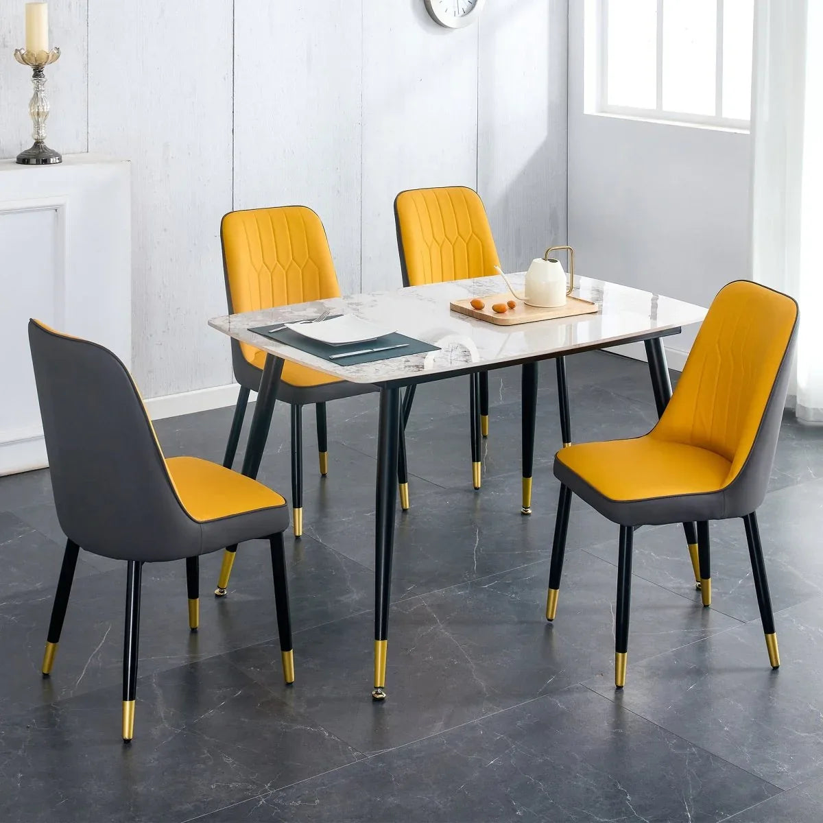 Sintered Stone Dining Table And Four PU Chairs Set - Omega Lifestyles