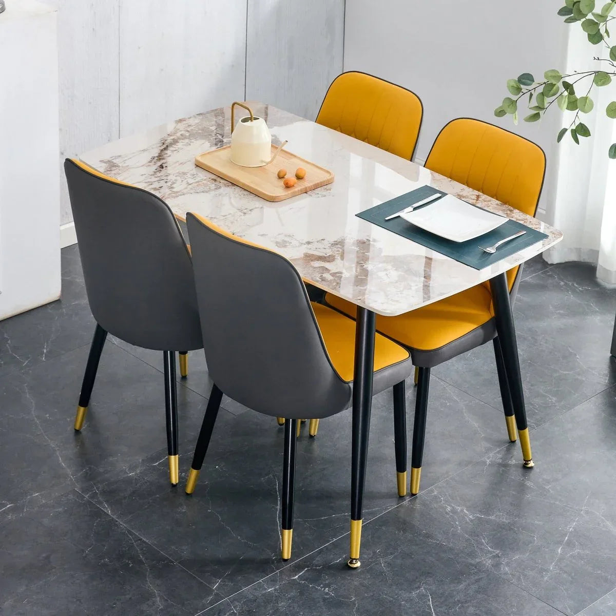 Sintered Stone Dining Table And Four PU Chairs Set - Omega Lifestyles