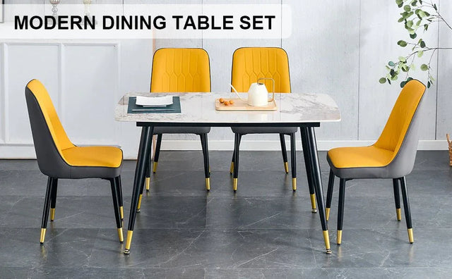 Sintered Stone Dining Table And Four PU Chairs Set - Omega Lifestyles