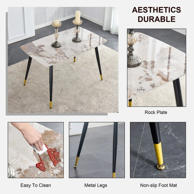 Sintered Stone Dining Table And Four PU Chairs Set - Omega Lifestyles