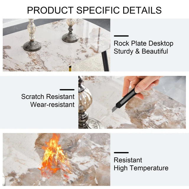 Sintered Stone Dining Table And Four PU Chairs Set - Omega Lifestyles