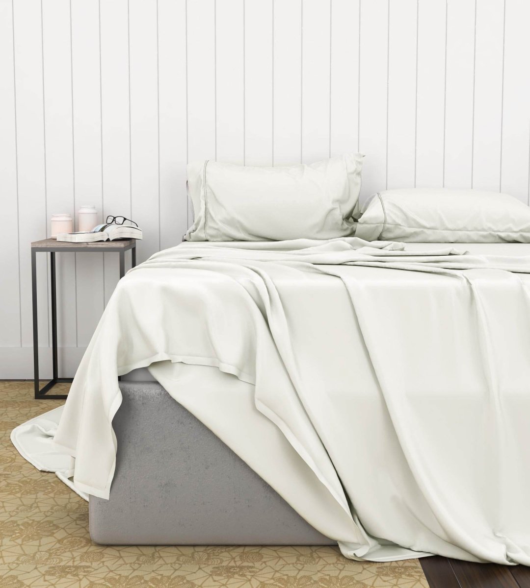 Soft Breathable Bamboo Cotton Ivory Queen Sheet Set - Driftwood - Omega Lifestyles