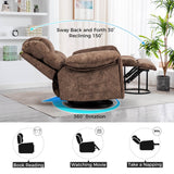 Soft Velvet Swivel Rocking Massage Recliner Chair - Driftwood - Omega Lifestyles