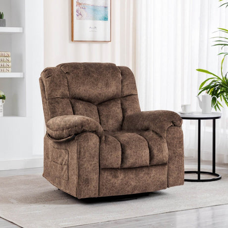 Soft Velvet Swivel Rocking Massage Recliner Chair - Driftwood - Omega Lifestyles