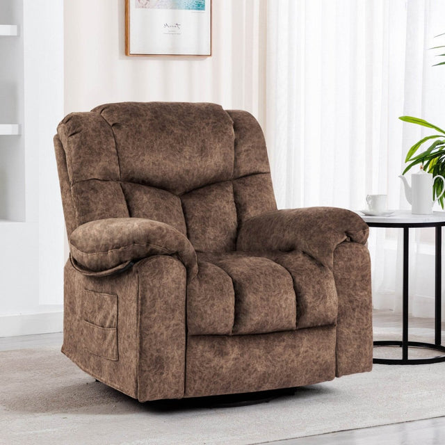 Soft Velvet Swivel Rocking Massage Recliner Chair - Driftwood - Omega Lifestyles