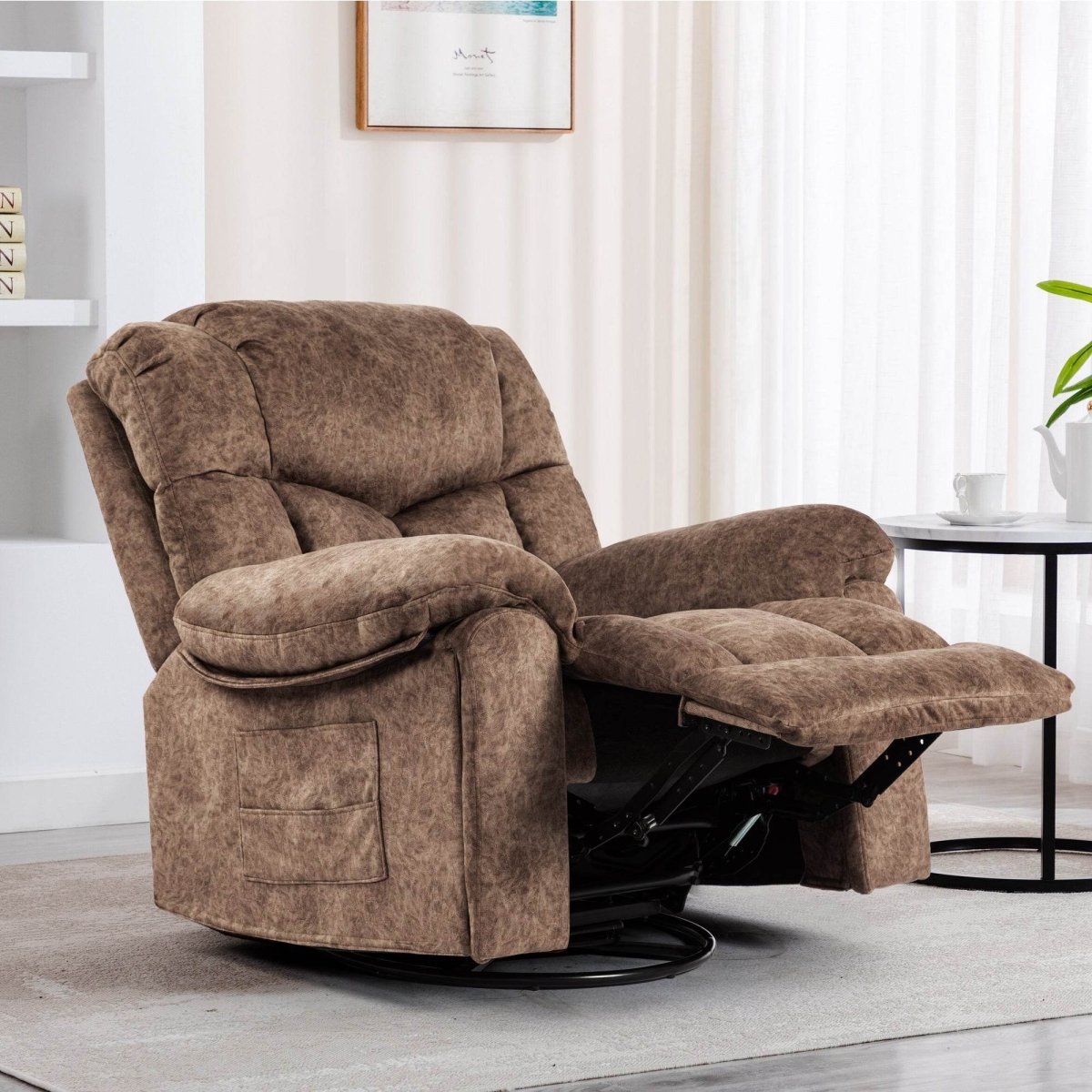 Soft Velvet Swivel Rocking Massage Recliner Chair - Driftwood - Omega Lifestyles
