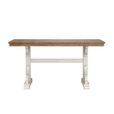 Solid Wood Brown White Farmhouse Trestle Dining Table - Driftwood - Omega Lifestyles