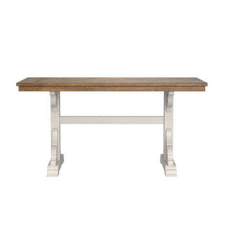 Solid Wood Brown White Farmhouse Trestle Dining Table - Driftwood - Omega Lifestyles