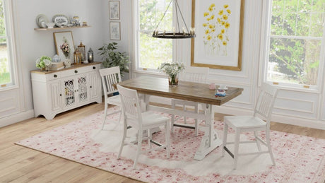 Solid Wood Brown White Farmhouse Trestle Dining Table - Driftwood - Omega Lifestyles