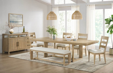 Solid Wood Contemporary Brown Trestle Table 80 - Inch - Driftwood - Omega Lifestyles