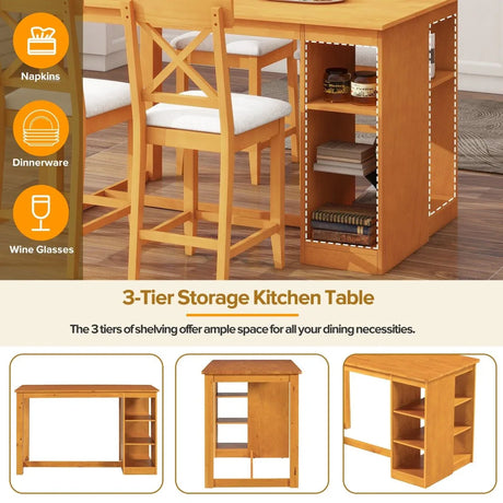 Solid Wood Farmhouse Counter Height Dining Table Set - Omega Lifestyles