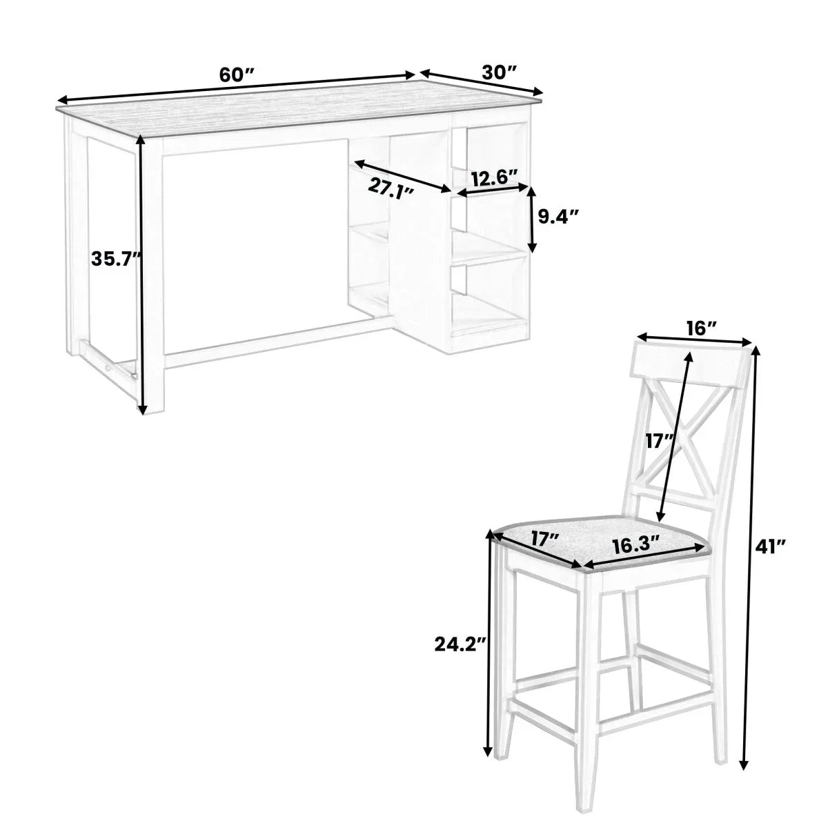 Solid Wood Farmhouse Counter Height Dining Table Set - Omega Lifestyles