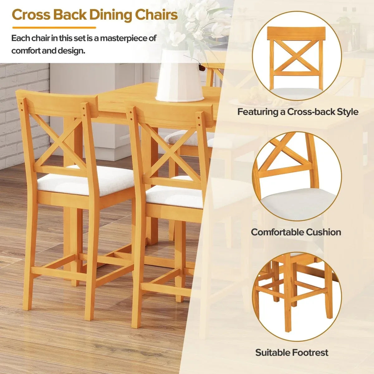 Solid Wood Farmhouse Counter Height Dining Table Set - Omega Lifestyles