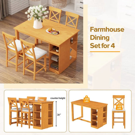 Solid Wood Farmhouse Counter Height Dining Table Set - Omega Lifestyles