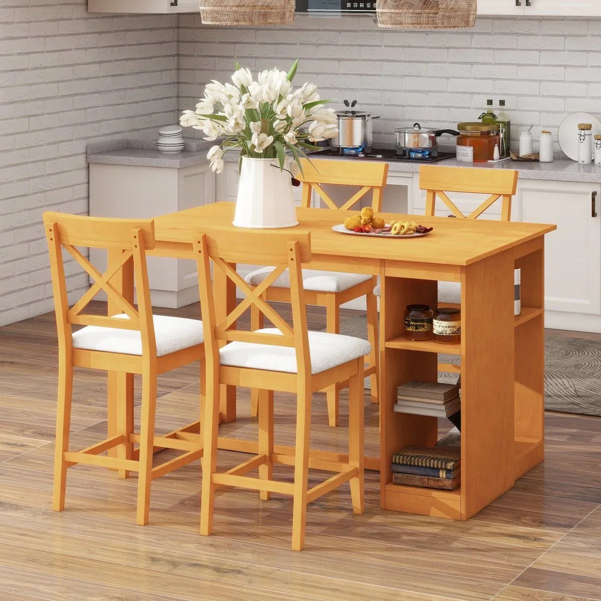 Solid Wood Farmhouse Counter Height Dining Table Set - Omega Lifestyles