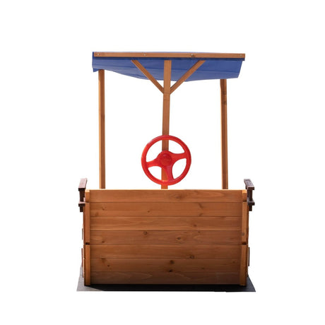 Solid Wood Pirate Ship Sandbox With Canopy And Rudder - Driftwood - Omega Lifestyles