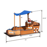 Solid Wood Pirate Ship Sandbox With Canopy And Rudder - Driftwood - Omega Lifestyles