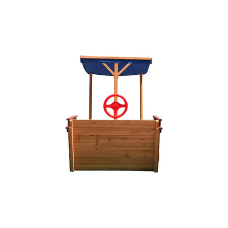 Solid Wood Pirate Ship Sandbox With Canopy And Rudder - Driftwood - Omega Lifestyles
