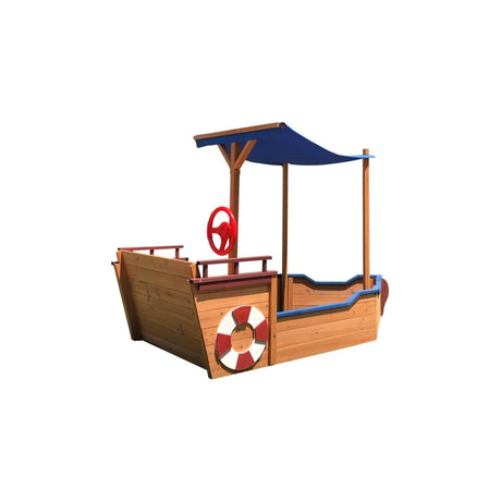 Solid Wood Pirate Ship Sandbox With Canopy And Rudder - Driftwood - Omega Lifestyles