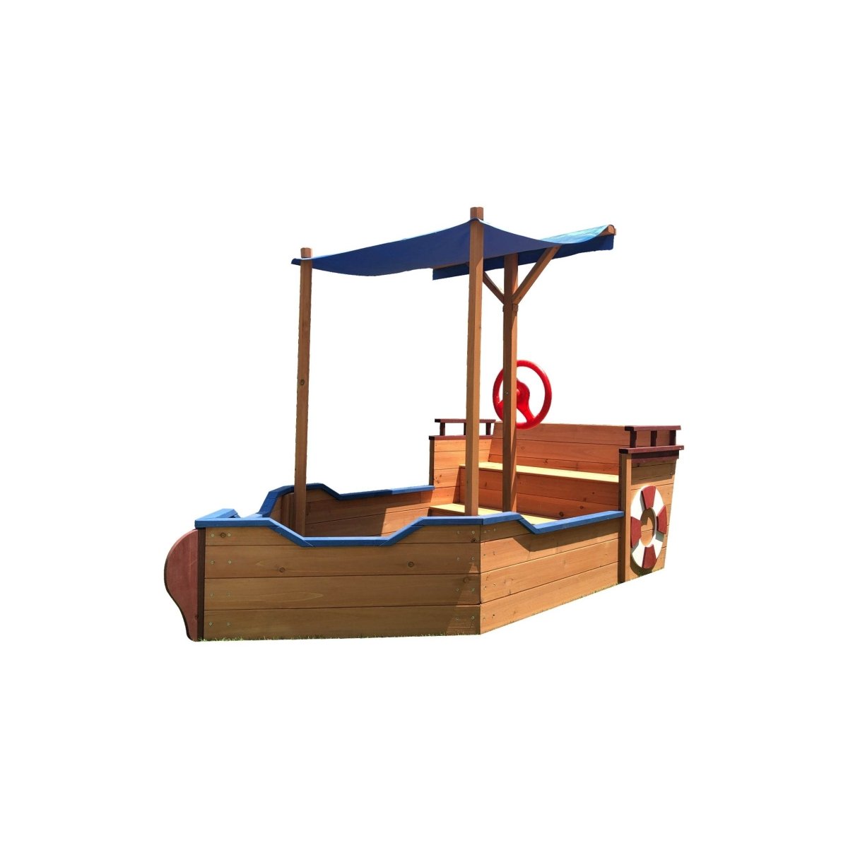 Solid Wood Pirate Ship Sandbox With Canopy And Rudder - Driftwood - Omega Lifestyles