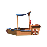 Solid Wood Pirate Ship Sandbox With Canopy And Rudder - Driftwood - Omega Lifestyles