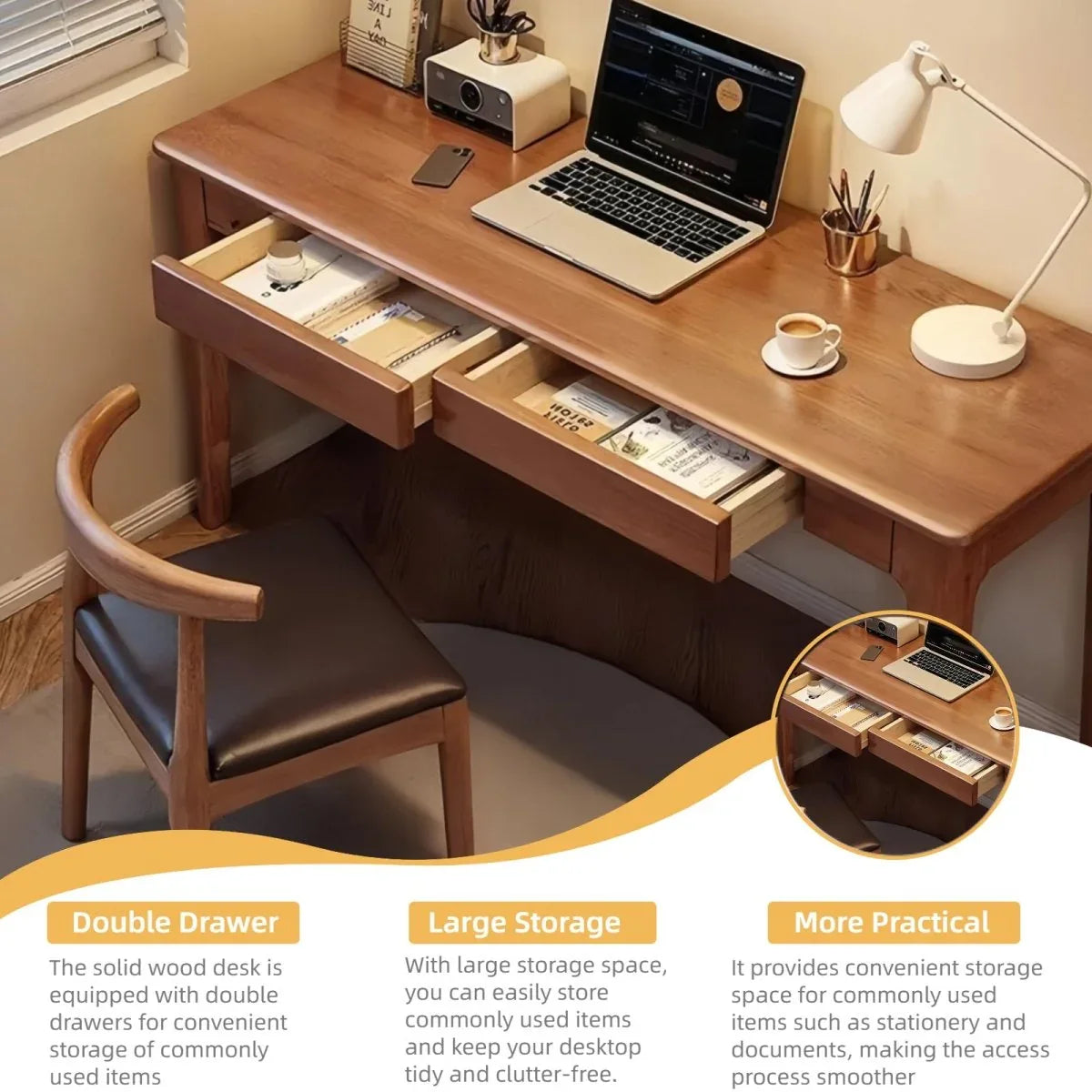 Solid Wood Standing Desk With Double Drawers - Omega Lifestyles