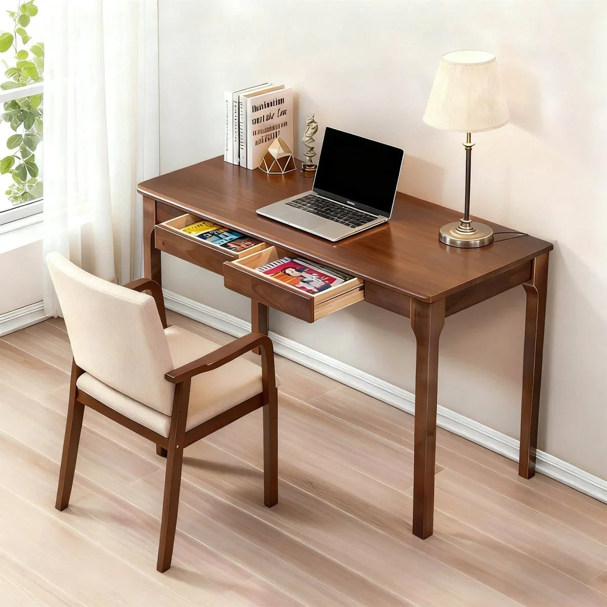 Solid Wood Standing Desk With Double Drawers - Omega Lifestyles