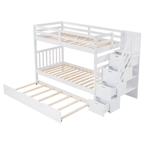 Solid Wood Twin Over Twin Full Bunk Bed With Trundle - Sleep Galleria