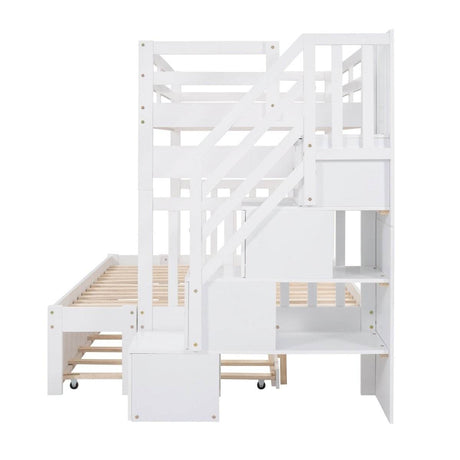 Solid Wood Twin Over Twin Full Bunk Bed With Trundle - Sleep Galleria
