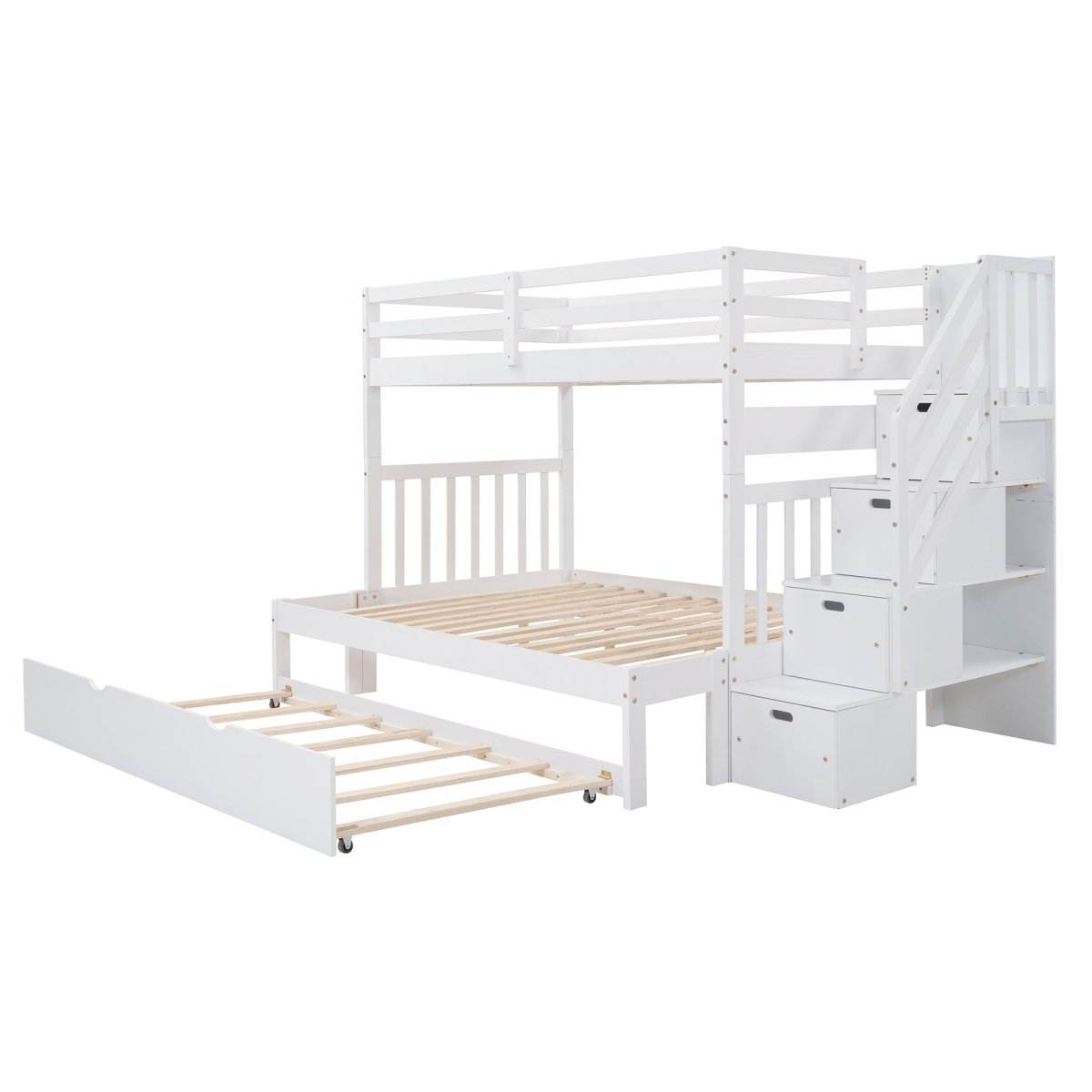 Solid Wood Twin Over Twin Full Bunk Bed With Trundle - Sleep Galleria