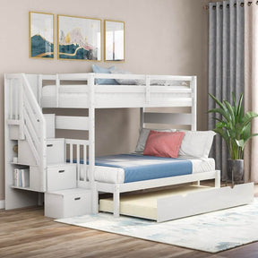 Solid Wood Twin Over Twin Full Bunk Bed With Trundle - Omega Lifestyles