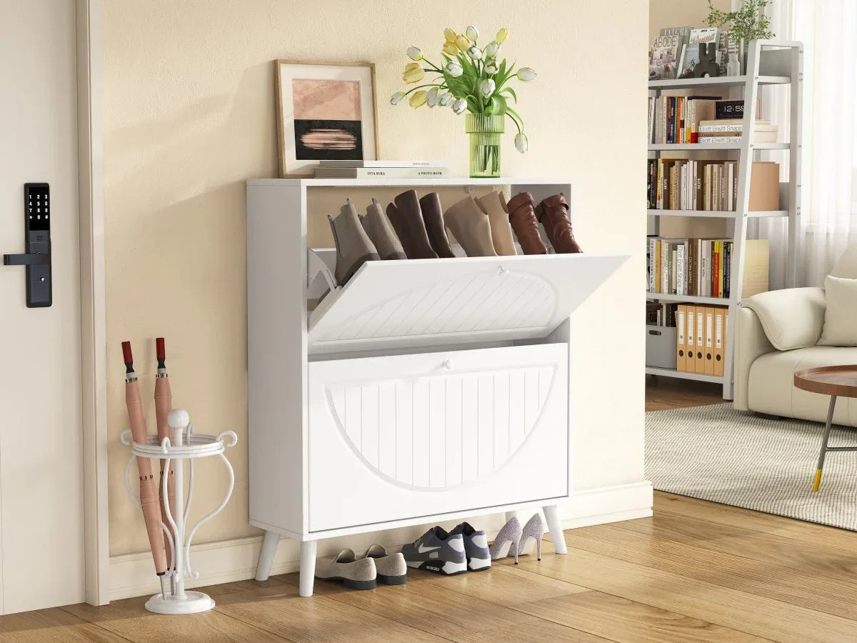 Space-Saving Narrow Tipping Bucket Storage Cabinet - Omega Lifestyles