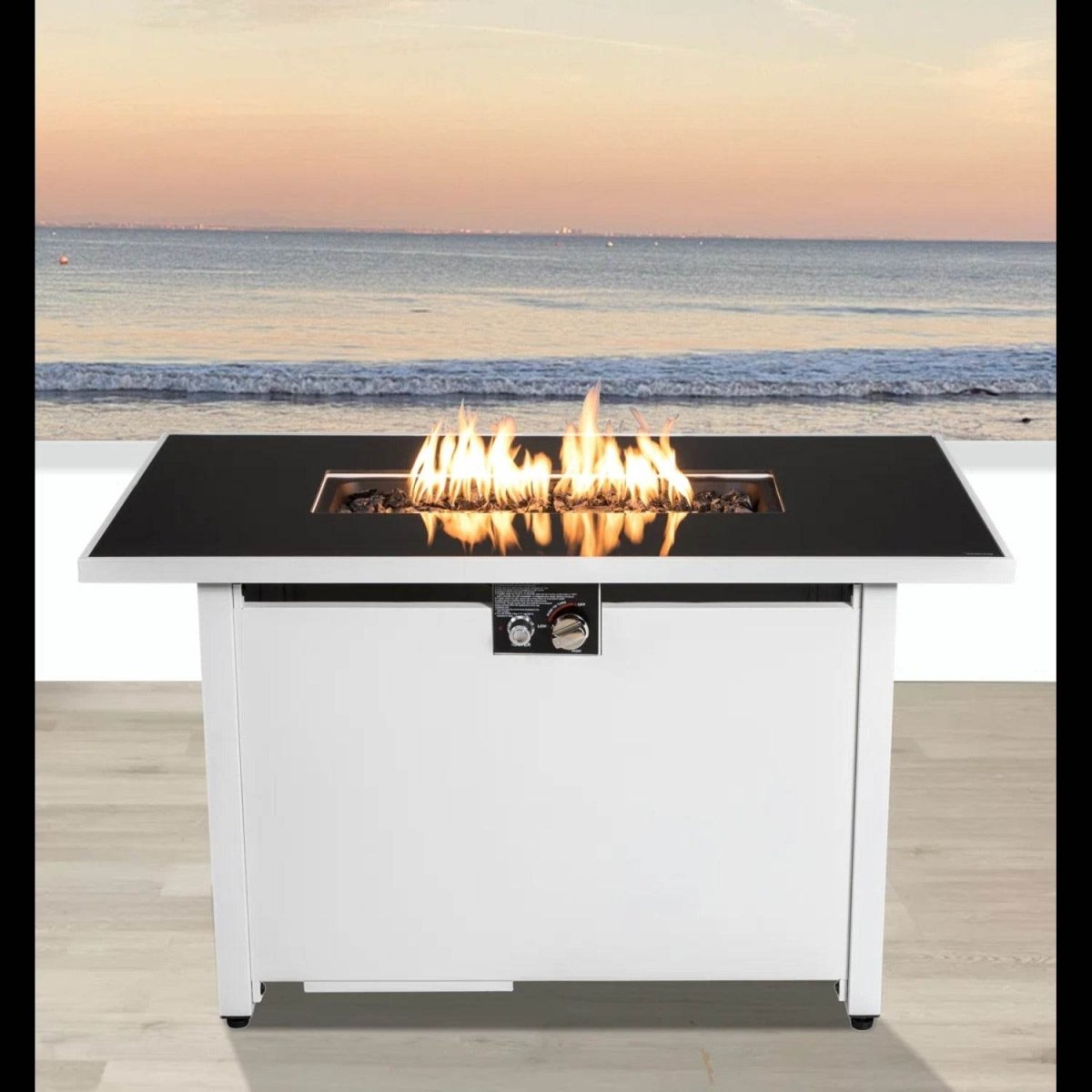 Steel Rectangular 43-Inch Outdoor Propane Fire Pit Table - Omega Lifestyles