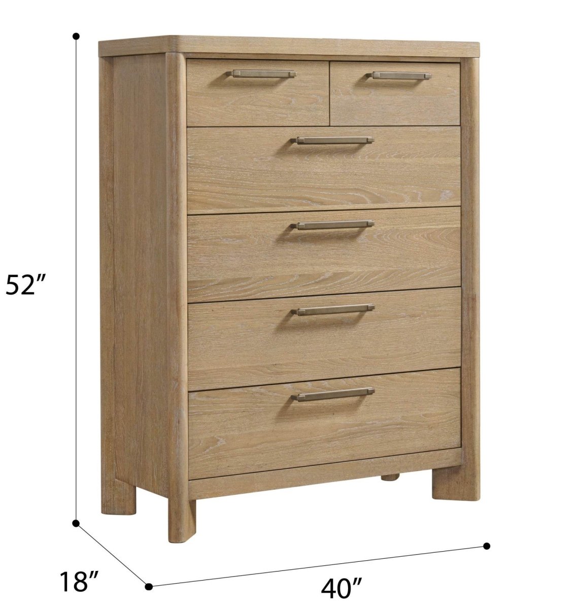 Tan Solid Wood 6 - Drawer Chest Storage Dresser - Driftwood - Omega Lifestyles