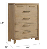 Tan Solid Wood 6 - Drawer Chest Storage Dresser - Driftwood - Omega Lifestyles