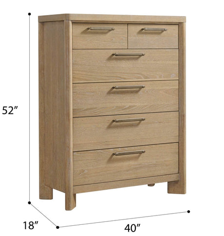 Tan Solid Wood 6 - Drawer Chest Storage Dresser - Driftwood - Omega Lifestyles