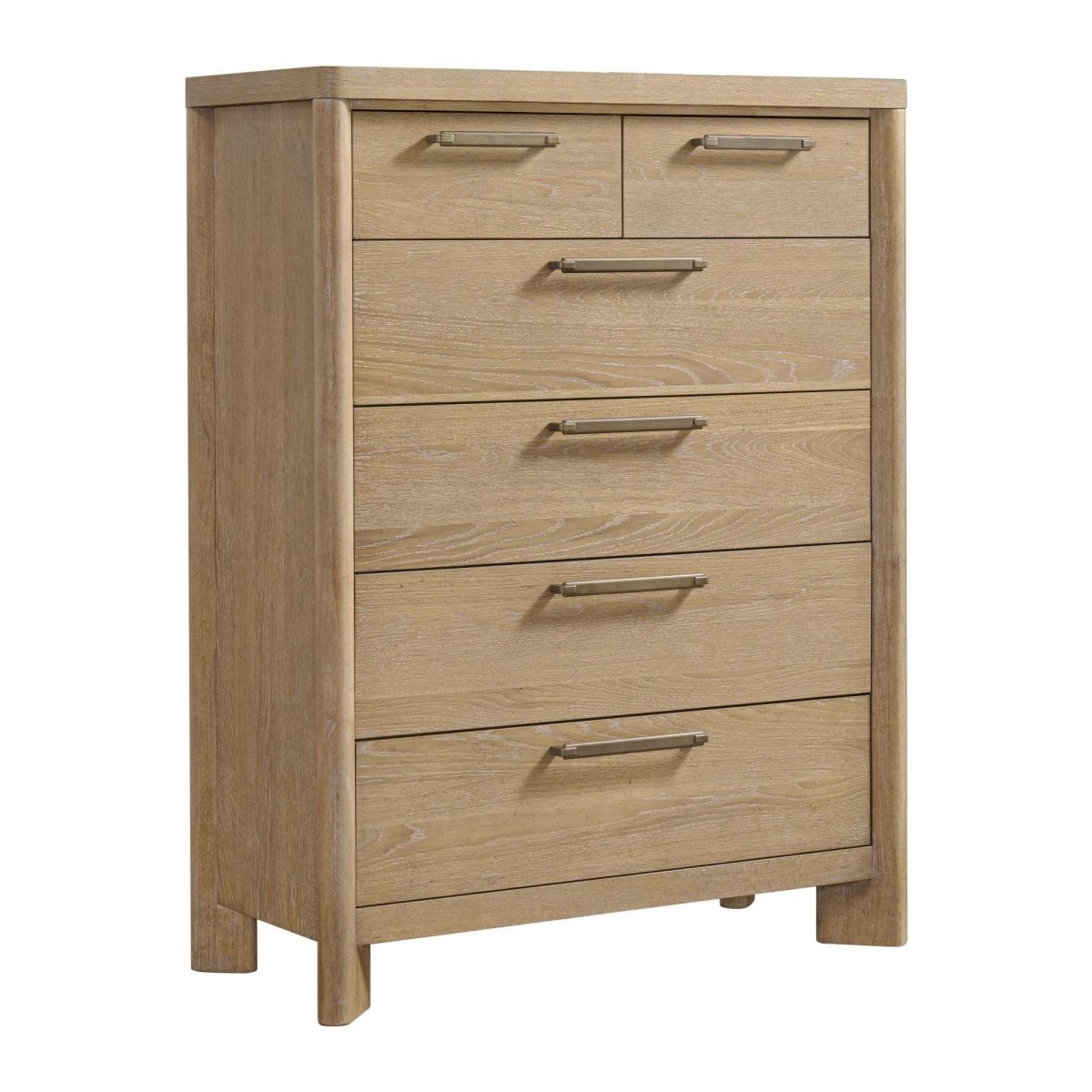 Tan Solid Wood 6 - Drawer Chest Storage Dresser - Driftwood - Omega Lifestyles