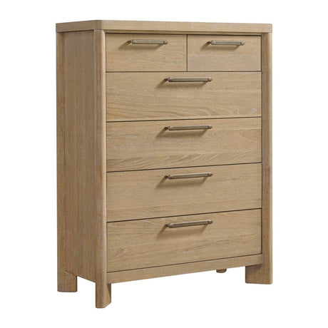 Tan Solid Wood 6 - Drawer Chest Storage Dresser - Driftwood - Omega Lifestyles