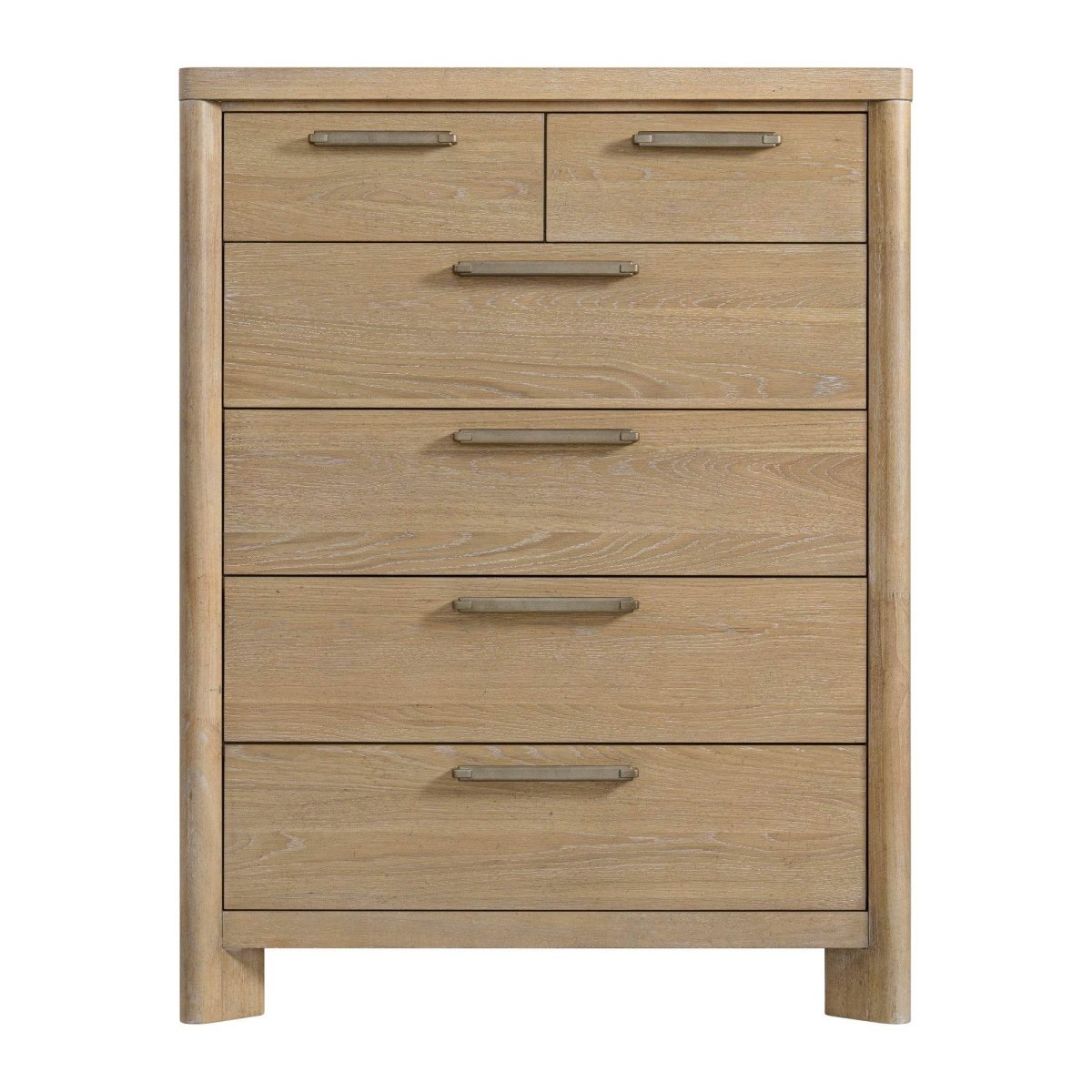 Tan Solid Wood 6 - Drawer Chest Storage Dresser - Driftwood - Omega Lifestyles