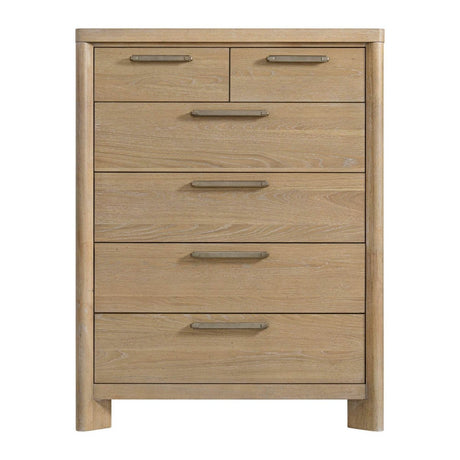 Tan Solid Wood 6 - Drawer Chest Storage Dresser - Driftwood - Omega Lifestyles