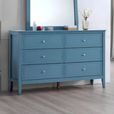 Teal Wood Veneer Finish 6-Drawer Assembled Dresser - Omega Lifestyles