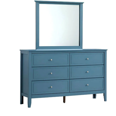 Teal Wood Veneer Finish 6-Drawer Assembled Dresser - Omega Lifestyles