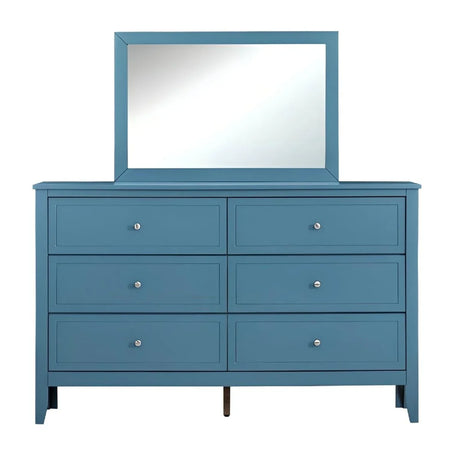 Teal Wood Veneer Finish 6-Drawer Assembled Dresser - Omega Lifestyles