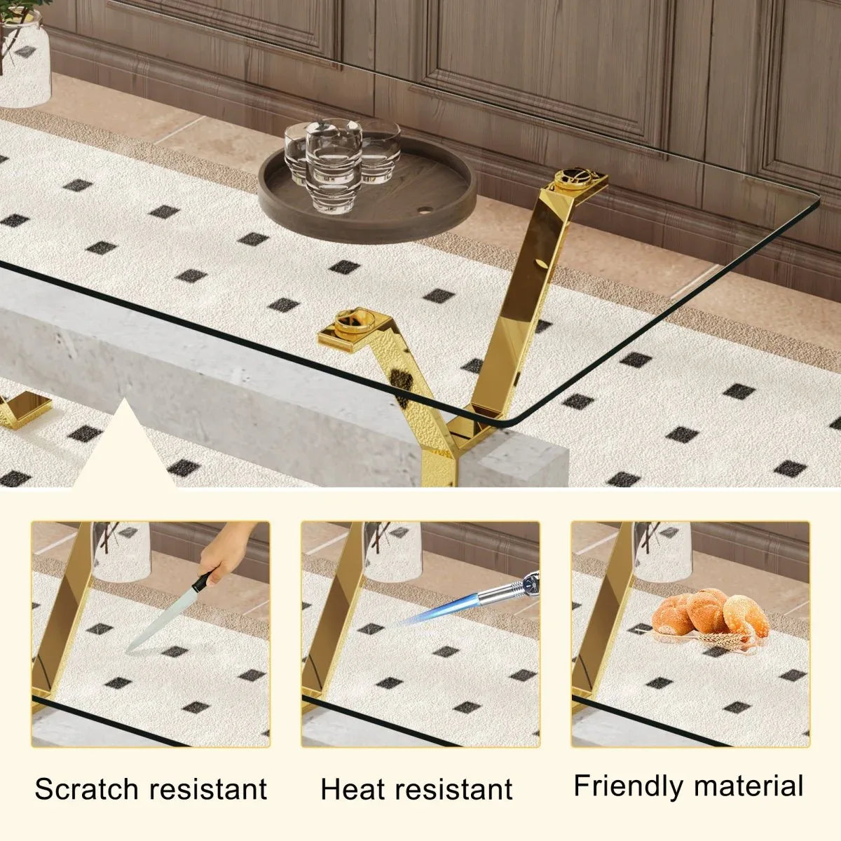 Tempered Glass Dining Table With Eight PU Chairs Set - Omega Lifestyles