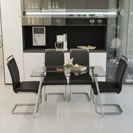 Tempered Glass Dining Table With Four PU Chairs Set - Omega Lifestyles
