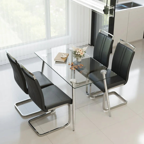 Tempered Glass Dining Table With Four PU Chairs Set - Omega Lifestyles