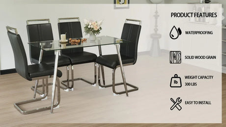 Tempered Glass Dining Table With Four PU Chairs Set - Omega Lifestyles